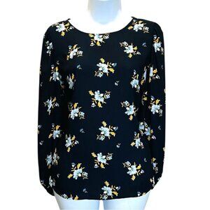 LOFT Navy Blue Floral Women's Size M Blouse